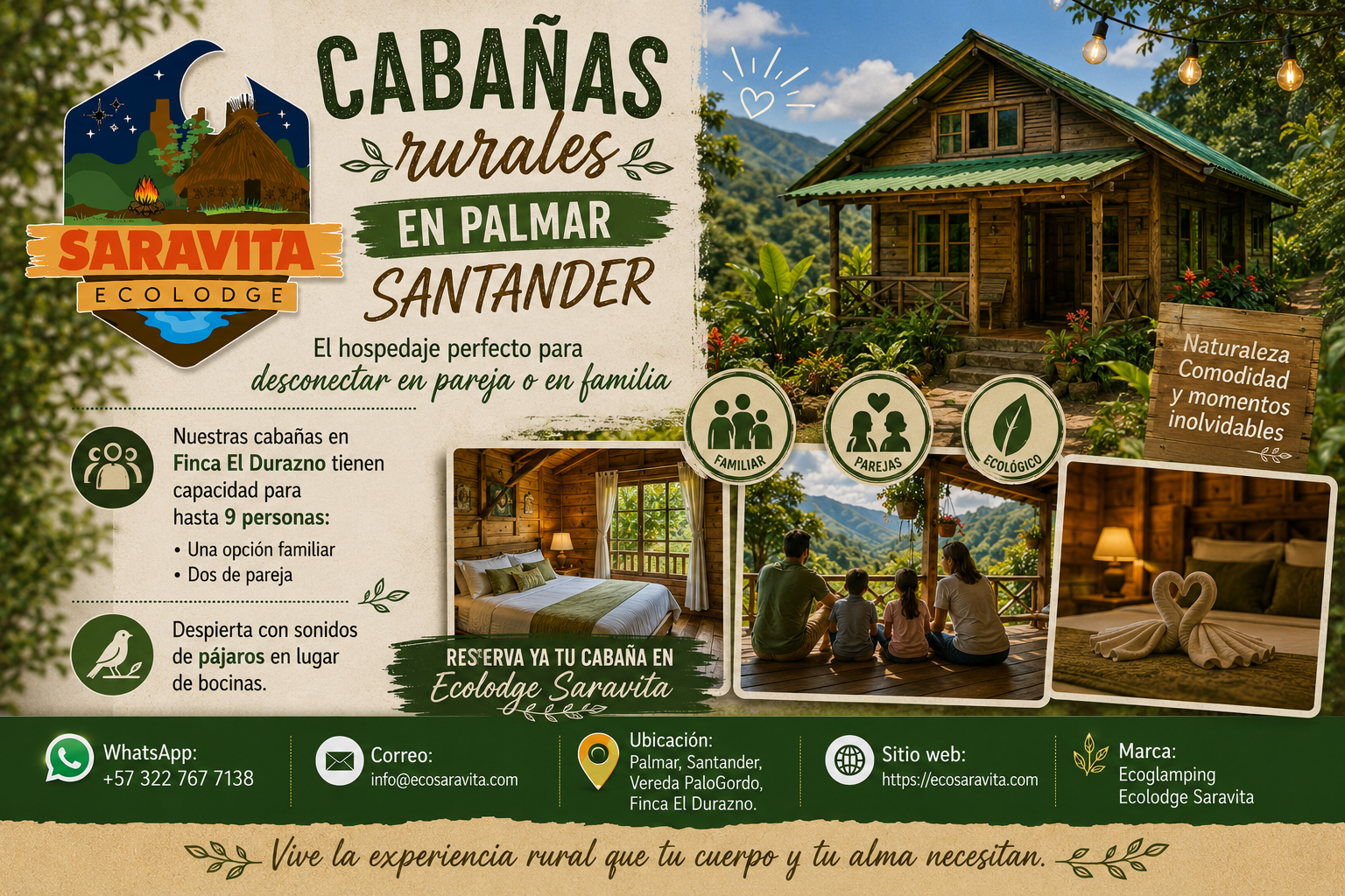 Cabañas rurales en Palmar Santander: el hospedaje perfecto para desconectar en pareja o en familia